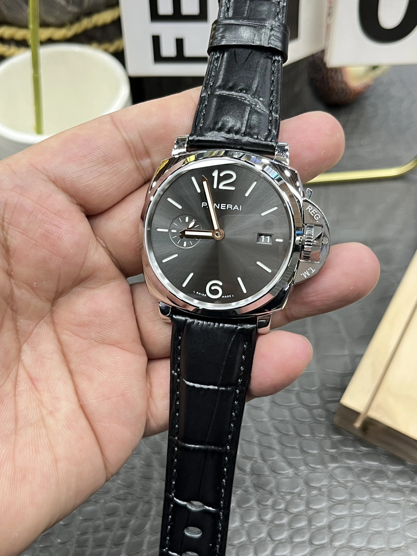 CBD Factory Panerai Luminor Due 42mm Grey Dial Black Leather Strap Smooth Bezel(PAM01250)1:1 Super Clone – DDP.900 Movement Bold 358